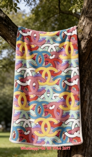 Chanel Multicolor Double C Allover Print Flannel Throw Blanket IMG_6930